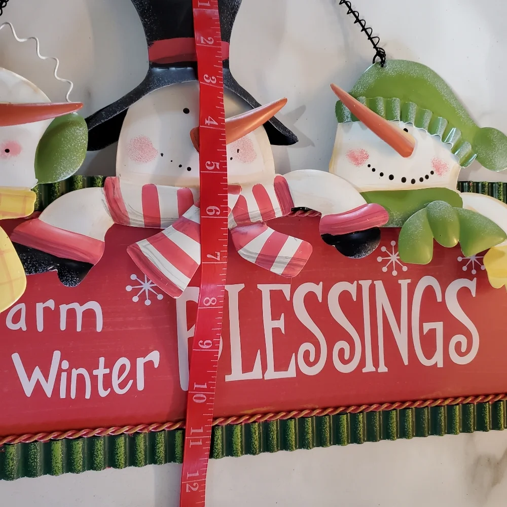 Warm Winter BLESSINGS Snowman Metal Wall Hanging